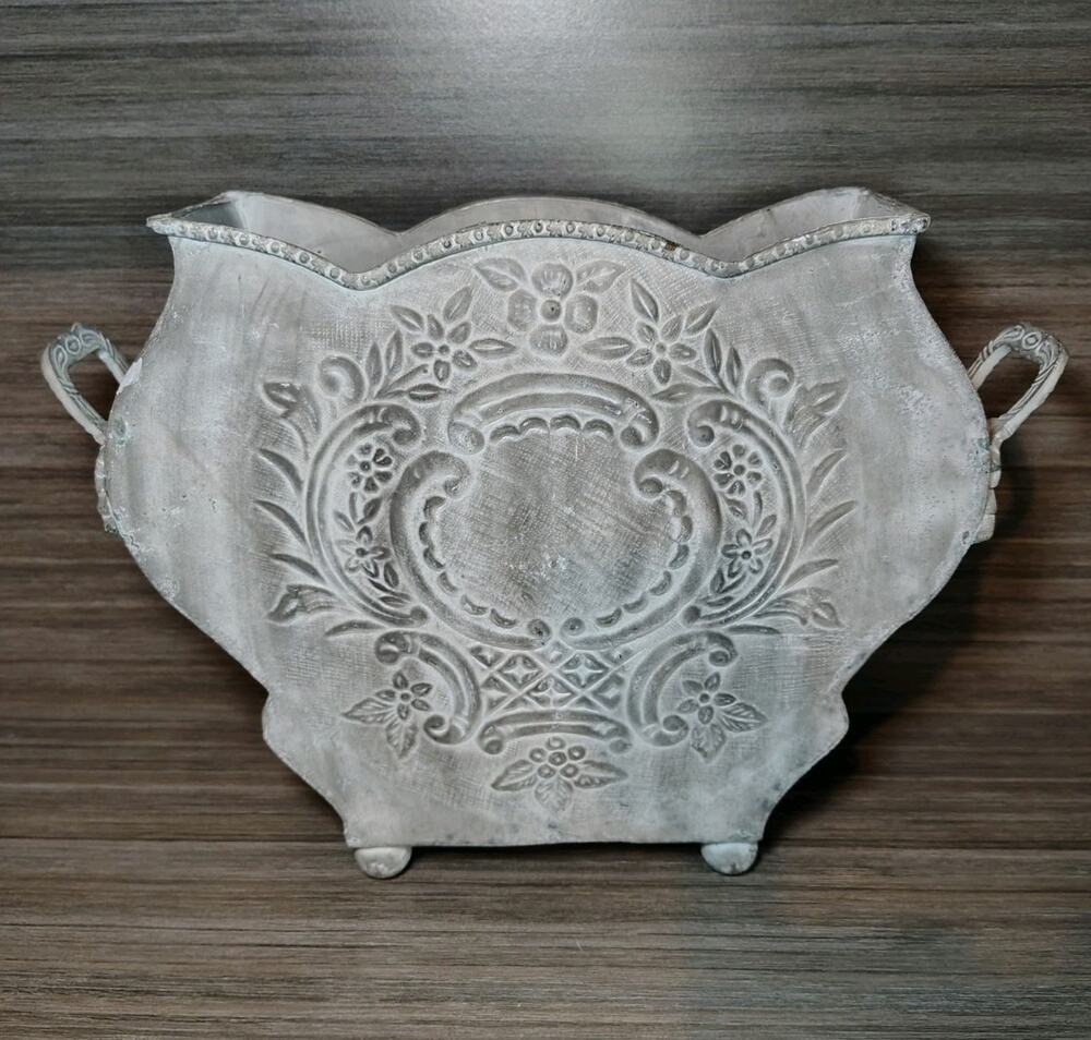 Vtg Cast Metal Footed Flower Urn Pedestal Planter Pot Vase